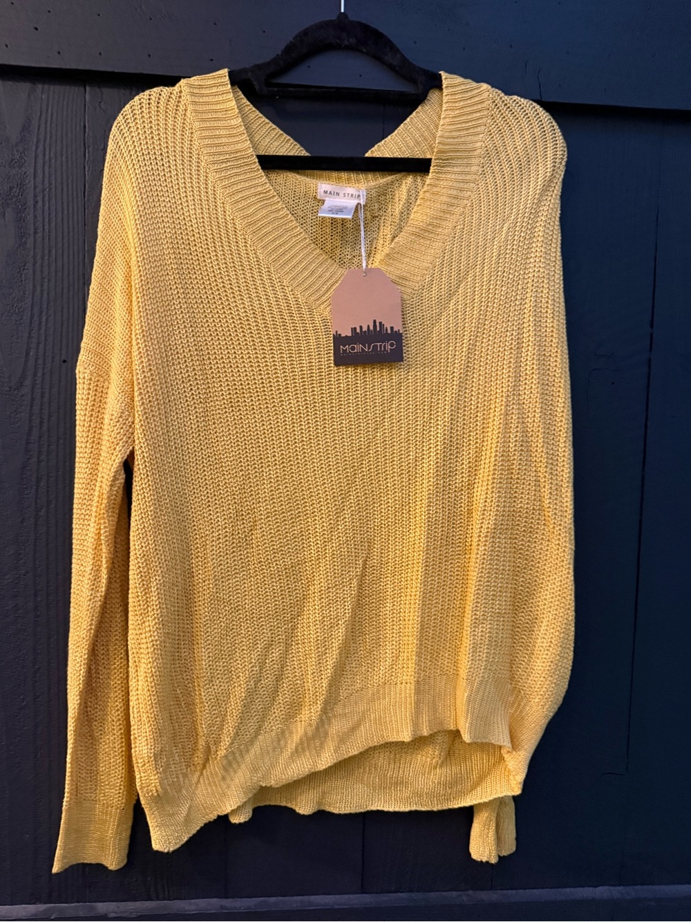 Main Strip Yellow V-Neck Lightweight Knit Pullover